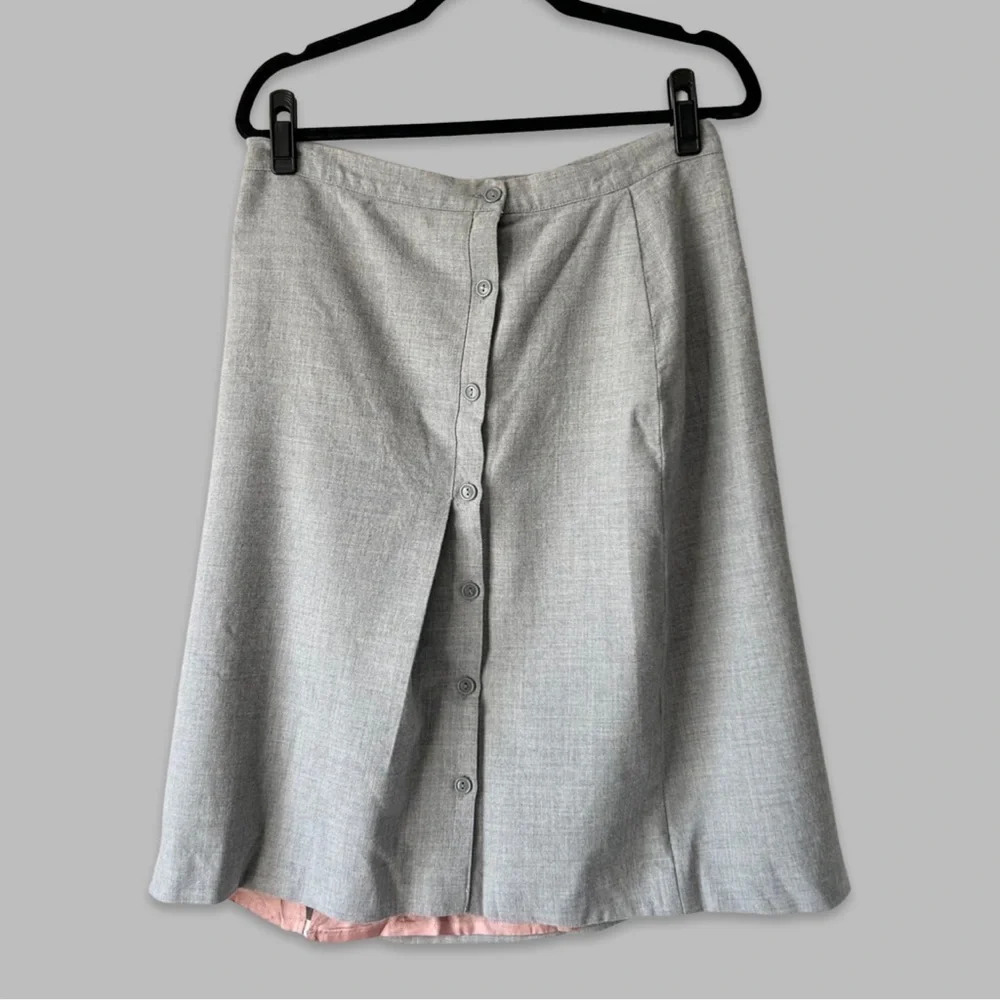 Vintage Pure Wool A Line Button Front Midi Skirt